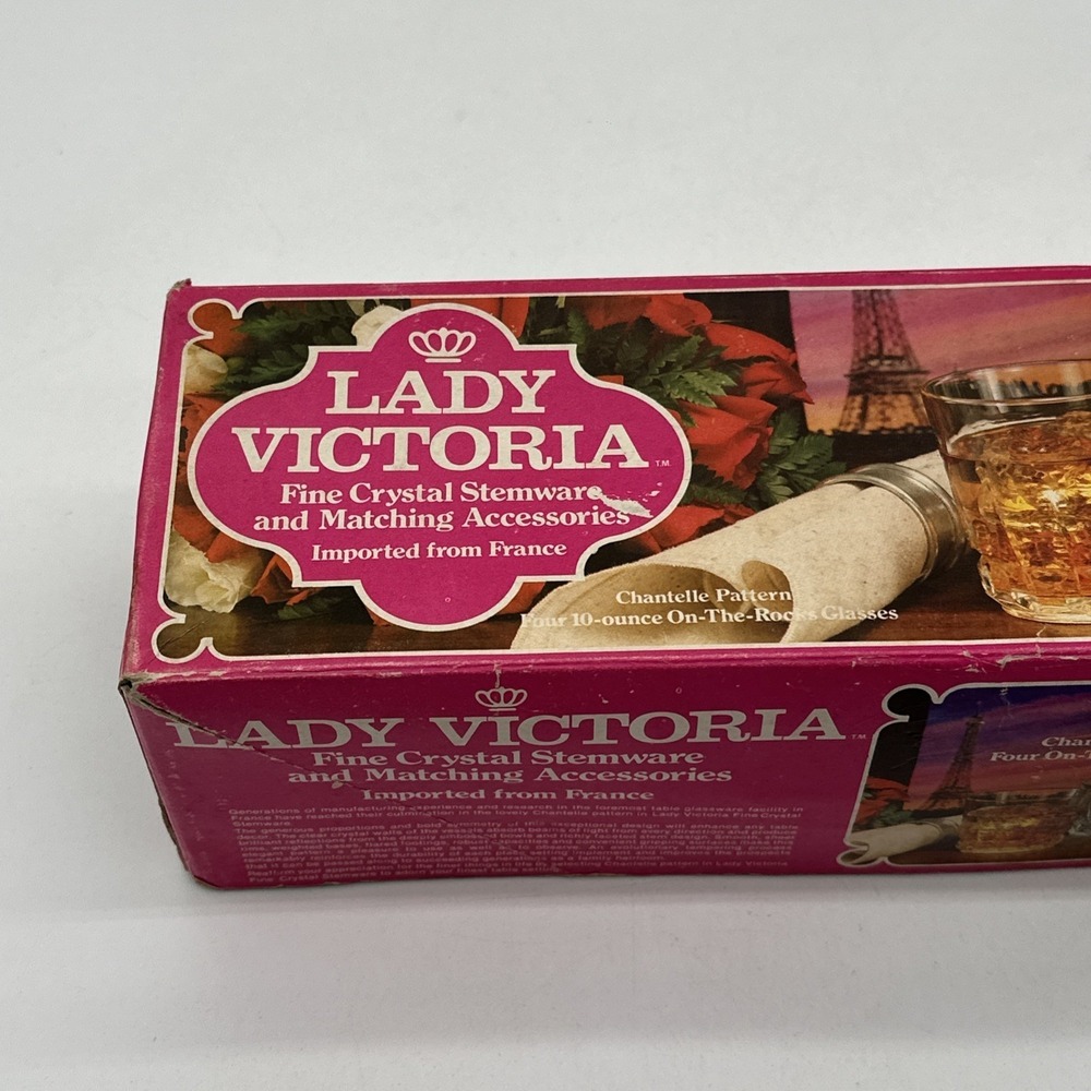 Lady Victoria Set Of 4 Crystal Whiskey Rocks Glasses In Orig Box-France 10 oz